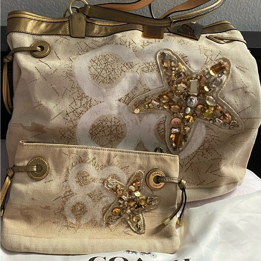 Coach Audrey Jeweled:Bling Resort Sand & Wave tote and matching bags.